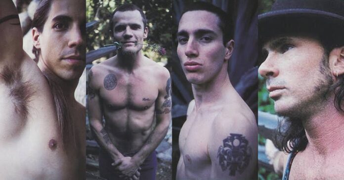 A banda Red Hot Chili Peppers em 1991, com Anthony Kiedis, Flea, John Frusciante e Chad Smith