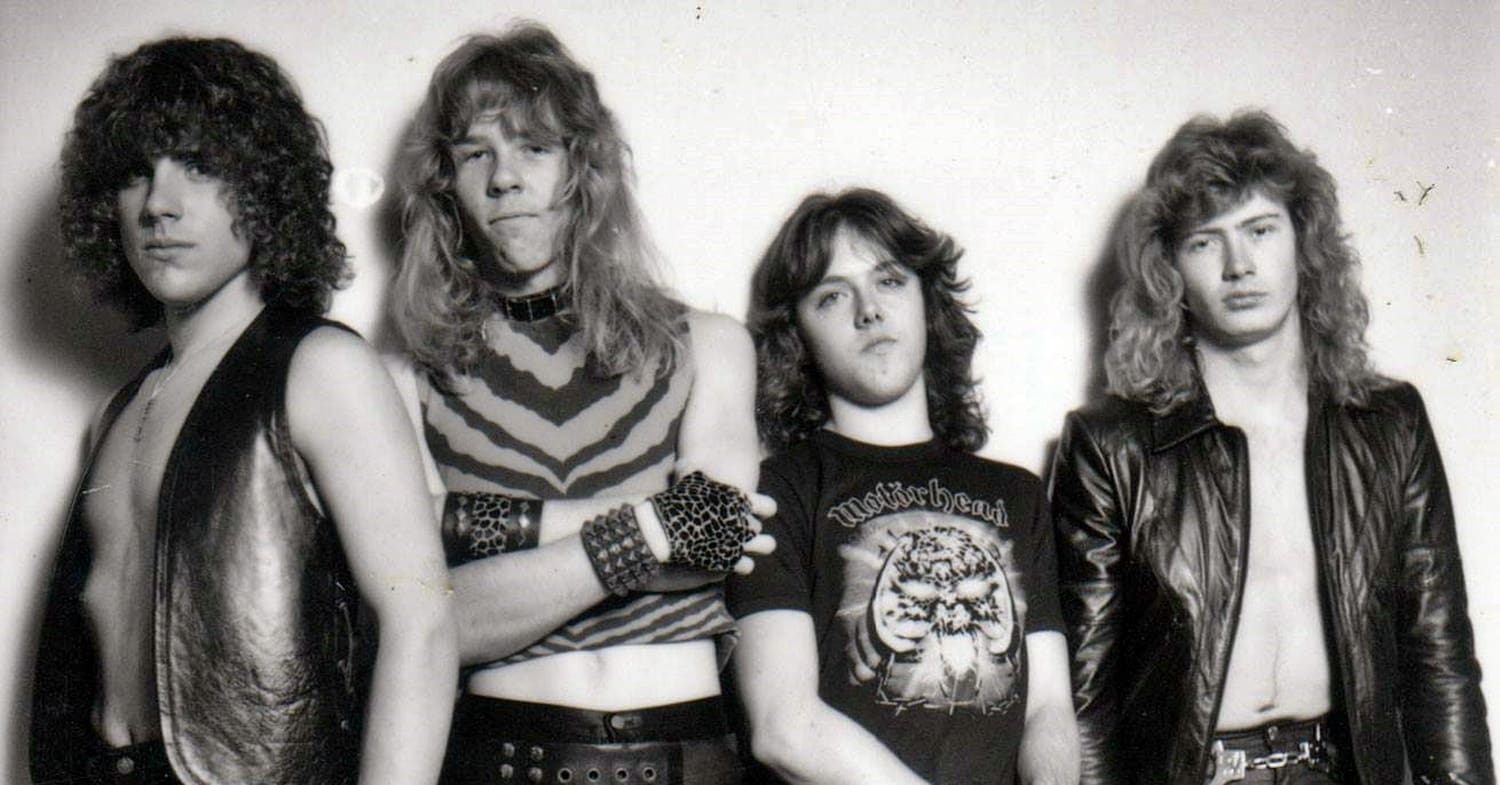 Metallica em 1982, com Ron McGovney, James Hetfield, Lars Ulrich e Dave Mustaine