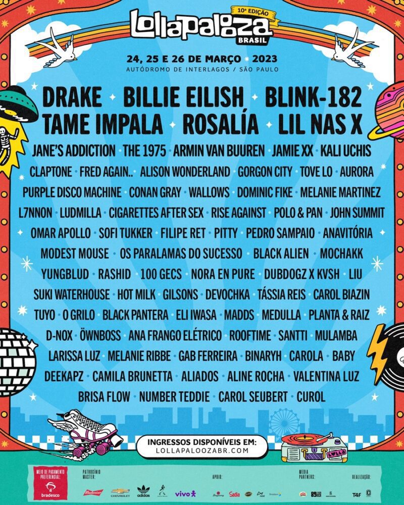 Lollapalooza Brasil 2023 divulga lineup com Drake e Blink182