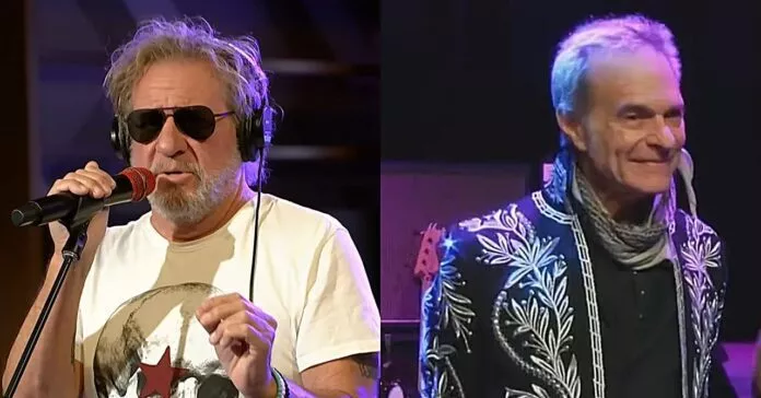 Os vocalistas Sammy Hagar e David Lee Roth, do Van Halen, em registros da década de 2020