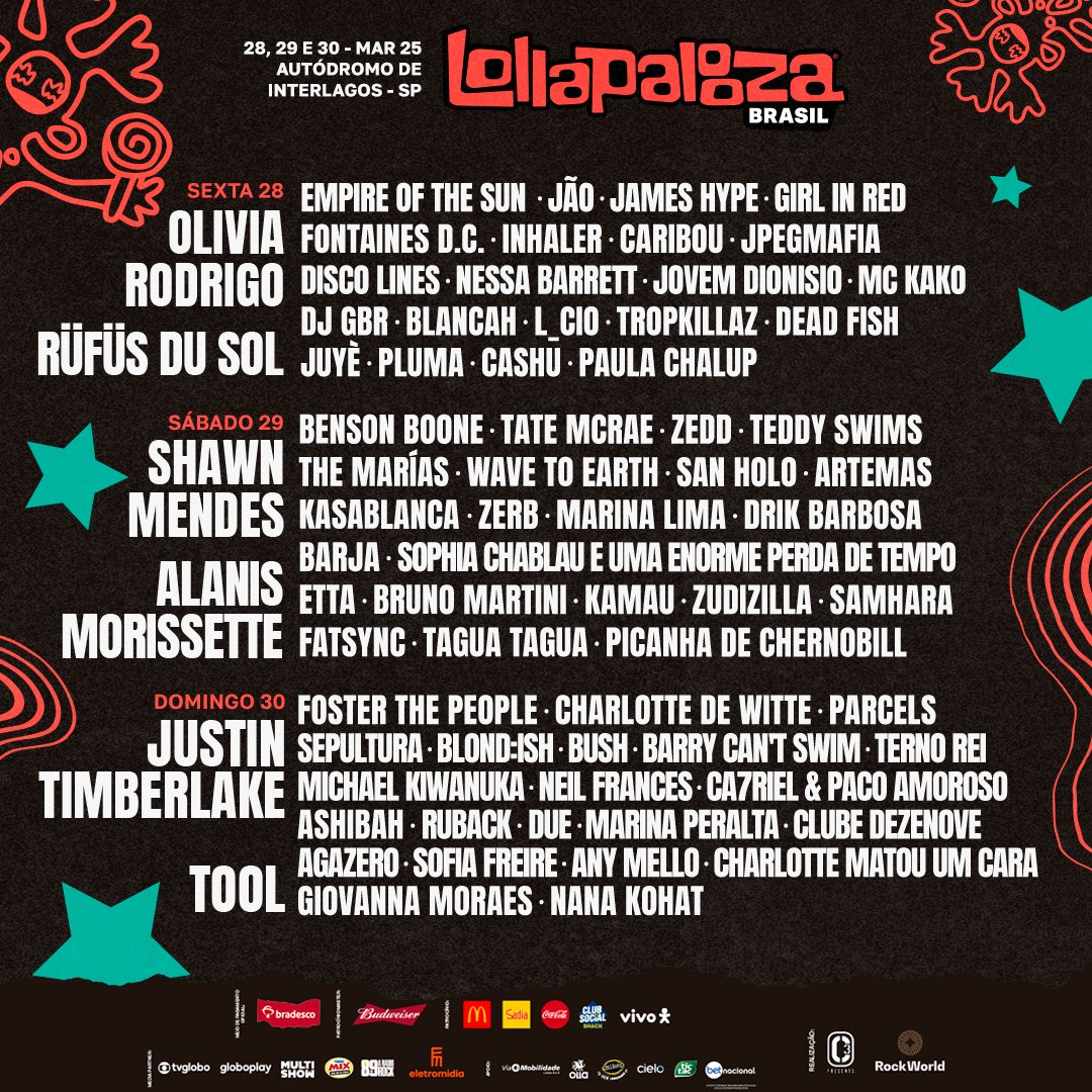 Lollapalooza Brasil 2025 complementa lineup com Bush e mais