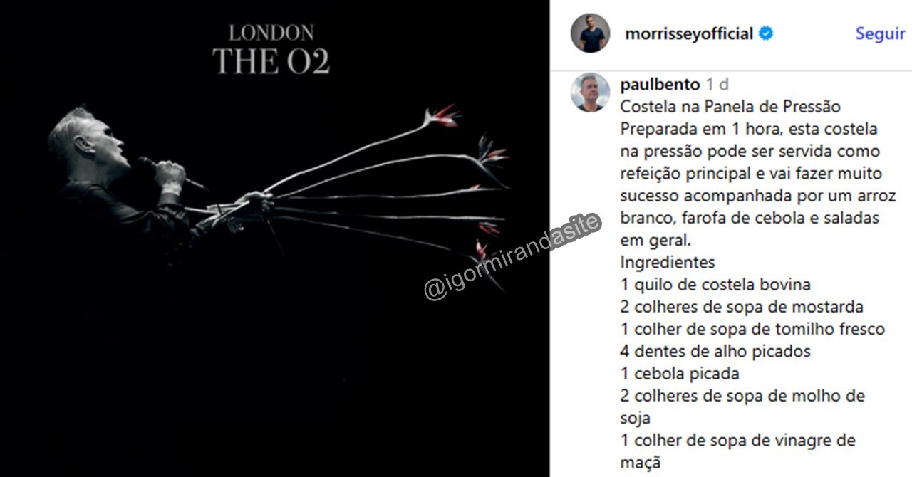 Fãs revoltados de Morrissey postam receitas com carne nas redes do cantor