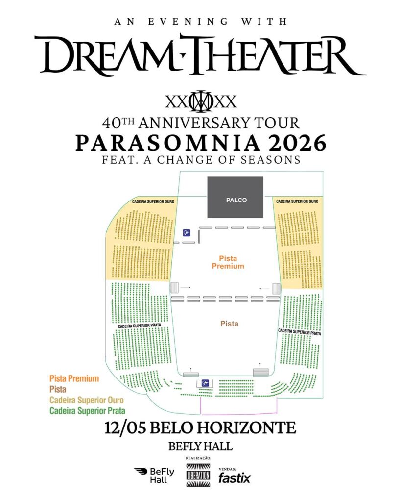 Mapa de setores de ingressos para show do Dream Theater em Belo Horizonte