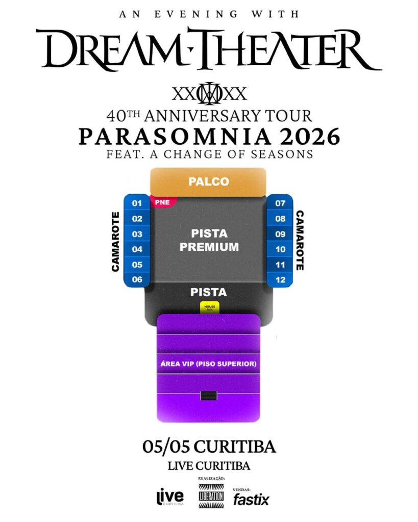 Mapa de setores de ingressos para show do Dream Theater em Curitiba