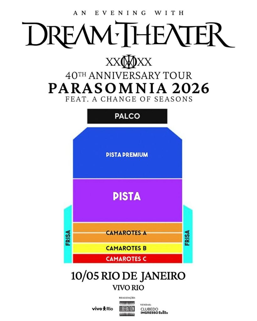 Mapa de setores de ingressos para show do Dream Theater no Rio de Janeiro